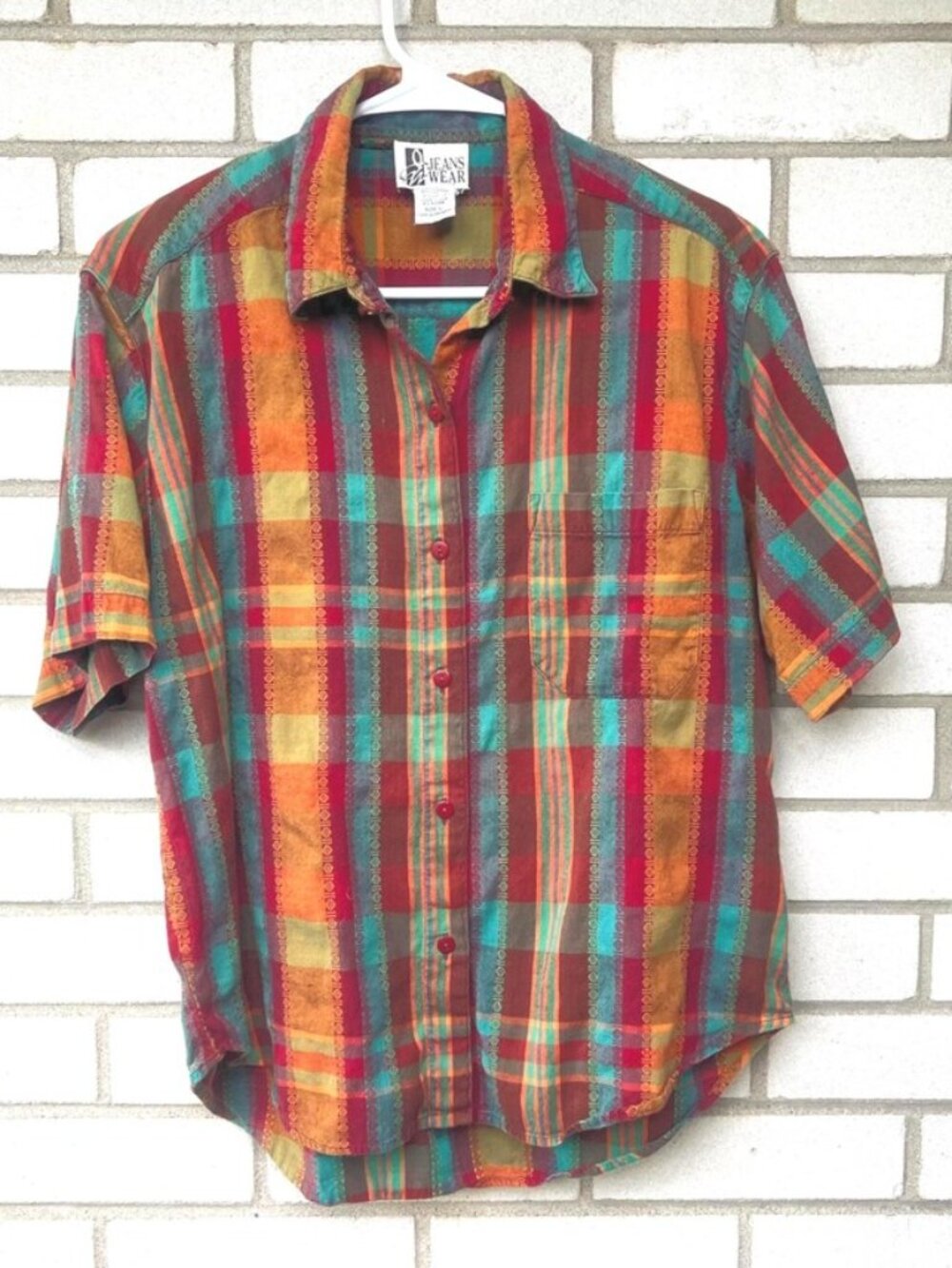 Vintage 90s Shirt Plaid Indian Cotton Rayon Jacquard Size Large by Jeans Wear